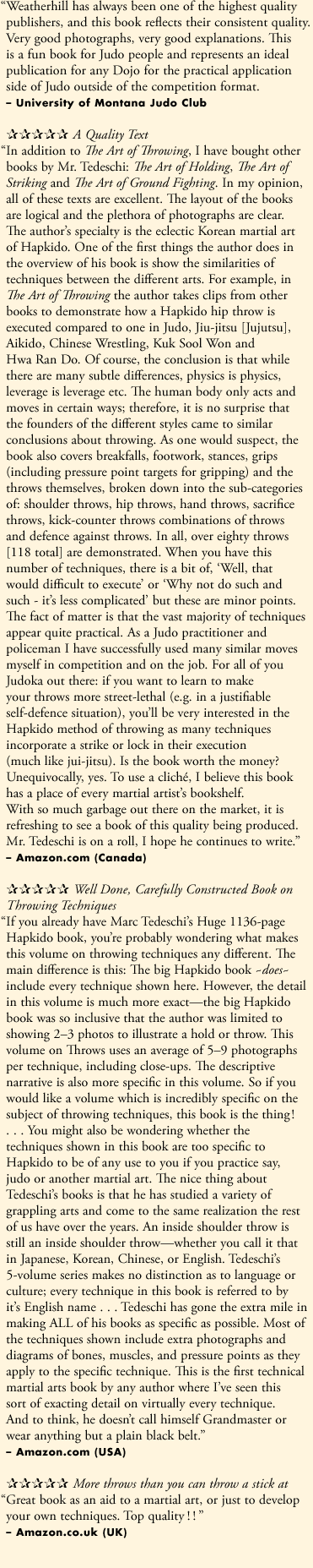 Reviews of Marc Tedeschi's book 'The Art of Throwing: Principles and Techniques'