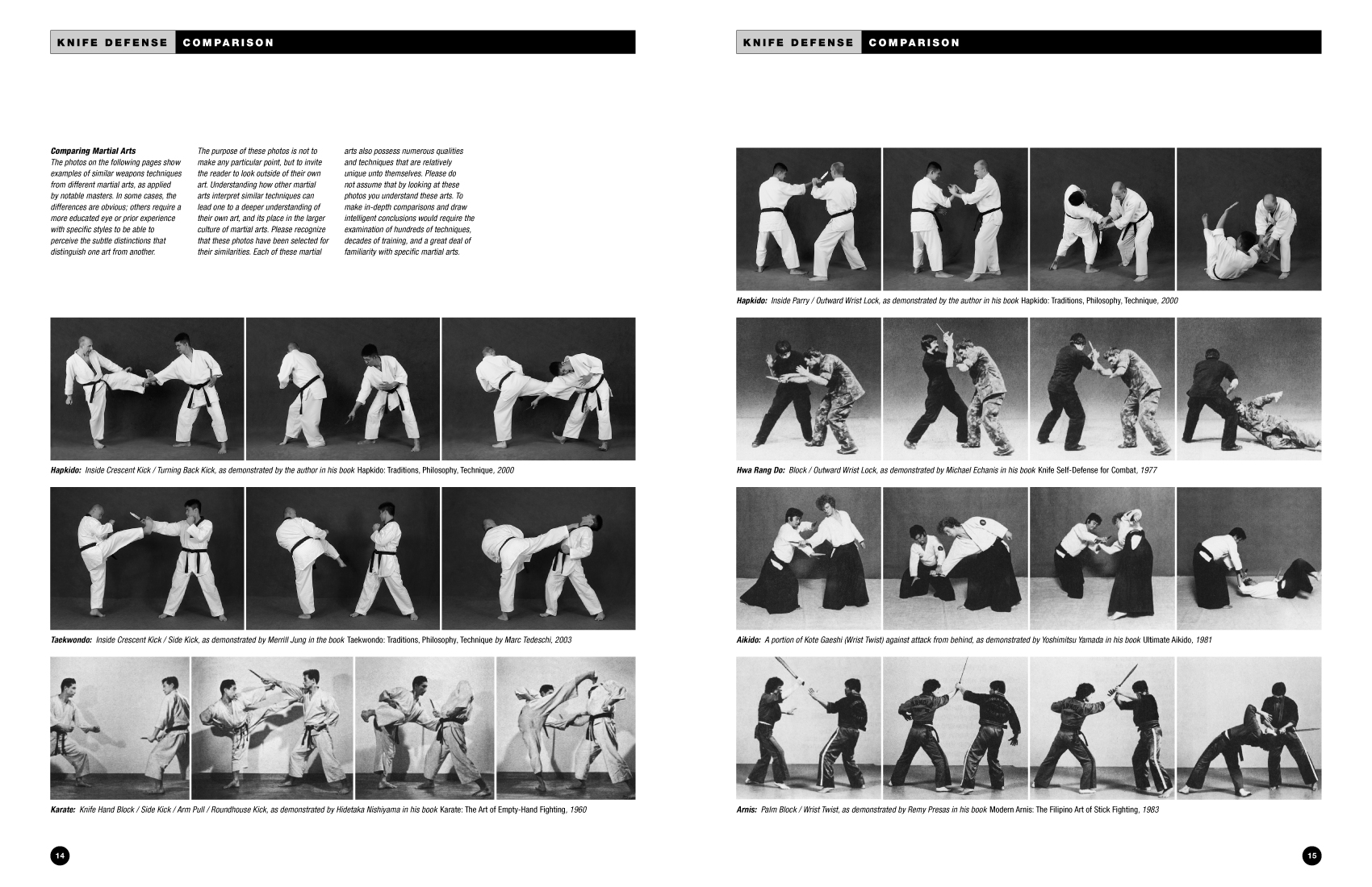 Sample pages from 'The Art of Weapons'; armed and unarmed self-defense involving common weapons; one in a series of remarkable books that provide an in-depth look at the core concepts and techniques shared by a broad range of martial arts styles. Contains over 350 practical techniques organized into in-depth chapters on the knife, short-stick, staff, cane, rope, common objects, and defense against handgun.