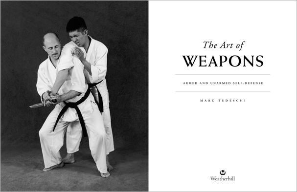 Sample pages from 'The Art of Weapons'; armed and unarmed self-defense involving common weapons; one in a series of remarkable books that provide an in-depth look at the core concepts and techniques shared by a broad range of martial arts styles. Contains over 350 practical techniques organized into in-depth chapters on the knife, short-stick, staff, cane, rope, common objects, and defense against handgun.