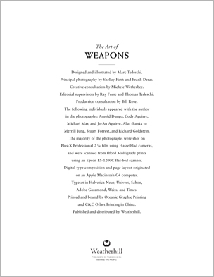 Sample pages from 'The Art of Weapons'; armed and unarmed self-defense involving common weapons; one in a series of remarkable books that provide an in-depth look at the core concepts and techniques shared by a broad range of martial arts styles. Contains over 350 practical techniques organized into in-depth chapters on the knife, short-stick, staff, cane, rope, common objects, and defense against handgun.