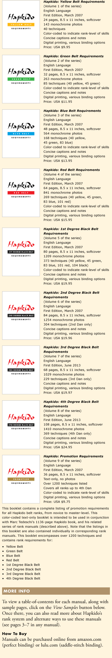 Description and specs for nine-volume series of Hapkido Manuals by Marc Tedeschi