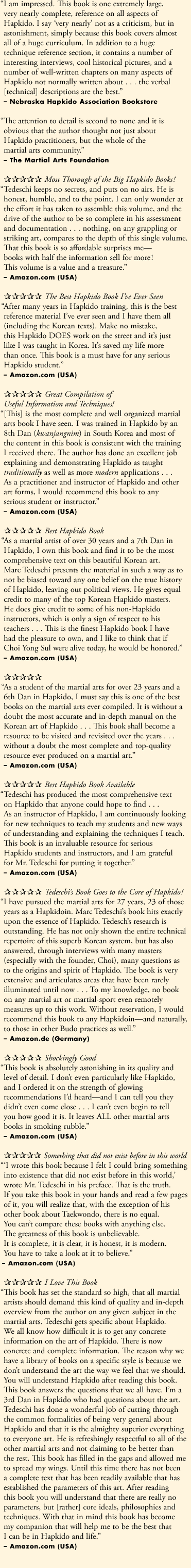 Reviews of Marc Tedeschi's book 'Hapkido: Traditions, Philosophy, Technique'