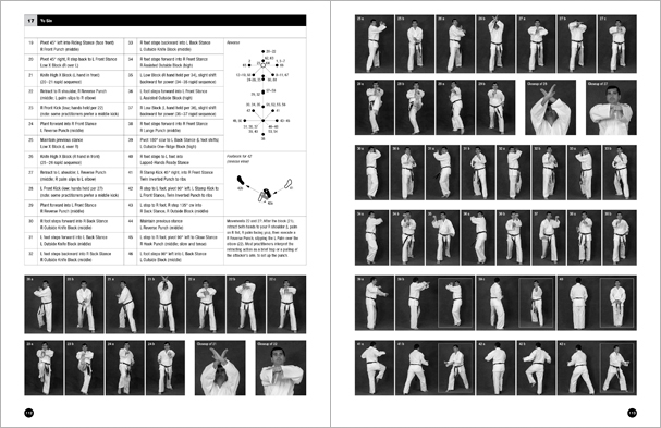 Sample pages from 'Taekwondo: Complete ITF Patterns; the essential text on Taekwondoâ€™s widely practiced ITF patterns, written by the author of the landmark 896-page book, Taekwondo: Traditions, Philosophy, Technique.